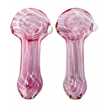 4" Pink Streak Transparent Spoon Hand Pipe (Pack of 2) - [DJ603]